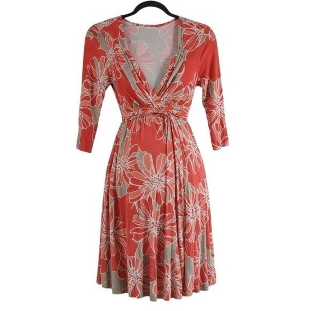 Liz Lange Maternity Floral Wrap Dress Coral Tan XS NWT 3/4 Sleeve V-Neck